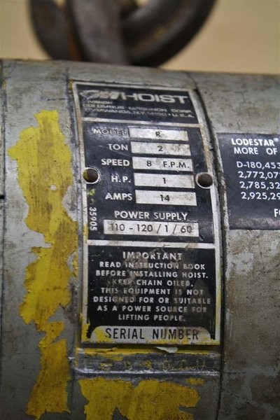 2 TON C &amp; M SINGLE PHASE CHAIN HOIST: STOCK #55346