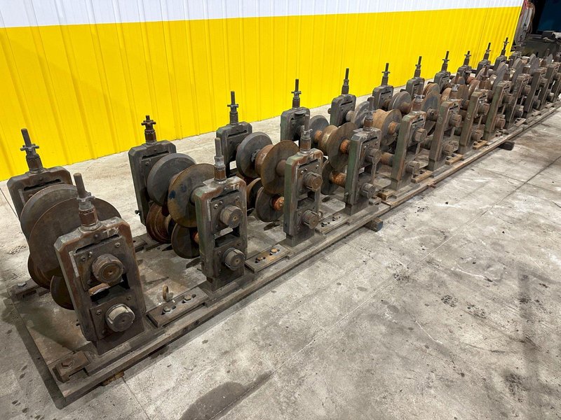 12 STAND X 3&quot; ARBOR X 20&quot; ROLLSPACE ASC RAFTED ROLLFORMER STANDS ON 3 BASES: STOCK #19936