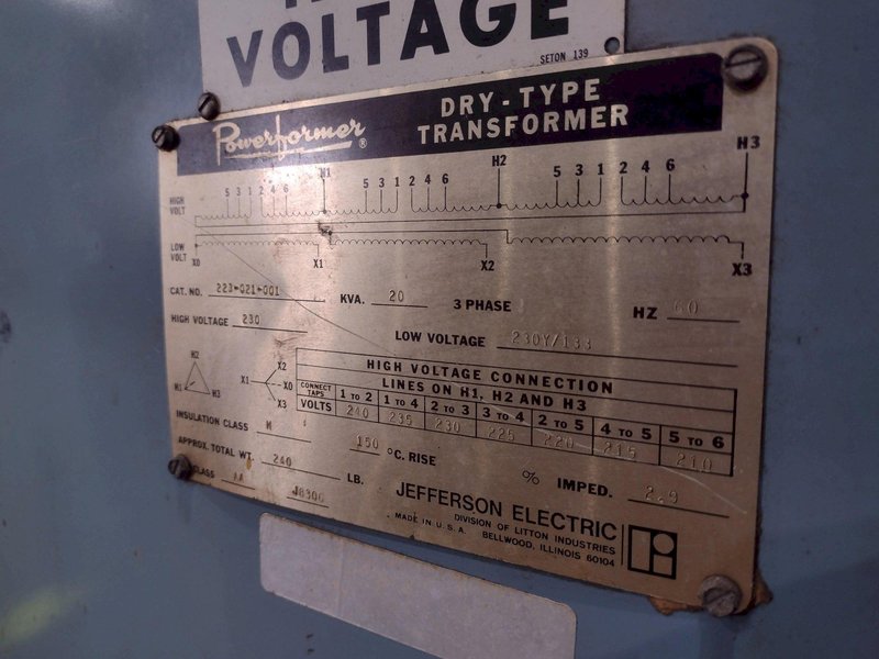 20 KVA POWERFORMER 230 --&gt; 230Y/133 VOLT ELECTRICAL TRANSFORMER: STOCK #23719