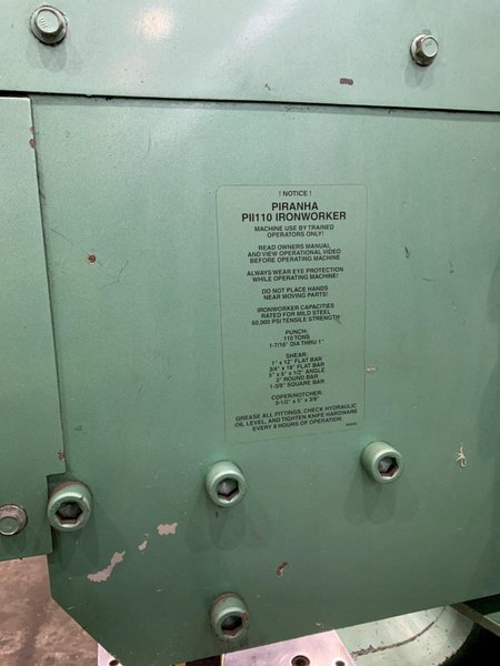 110 TON PIRANHA MODEL # PII 110 HYDRAULIC IRONWORKER: STOCK #80727