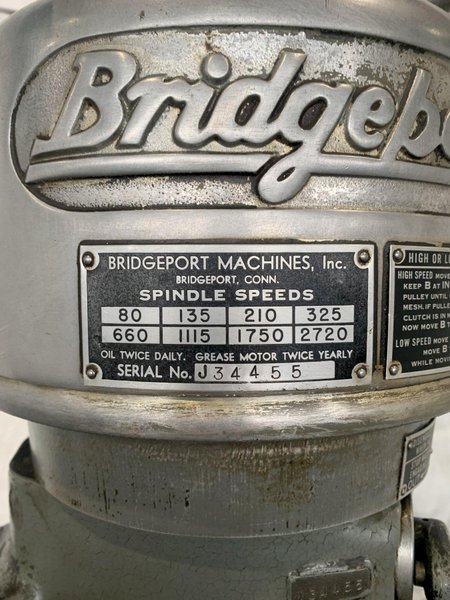 1-HP BRIDGEPORT SERIES 1 VERTICAL MILL. STOCK # 0253924