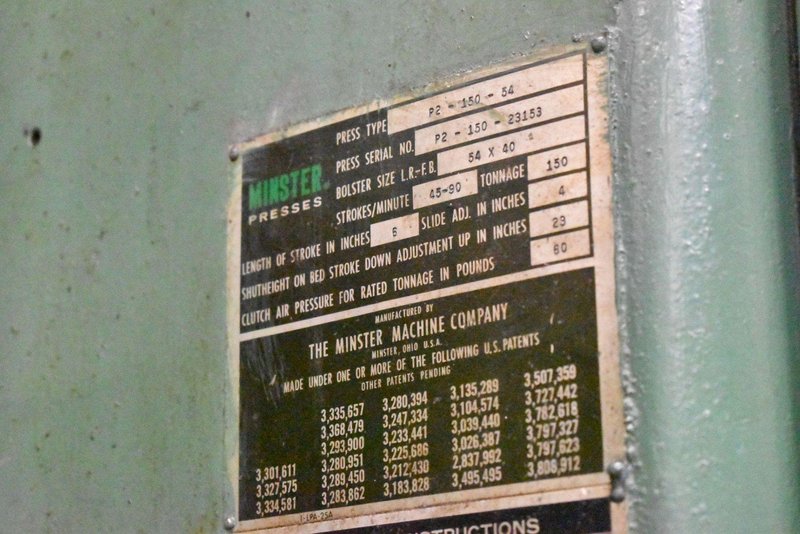 150 Ton Minster P2-150-54 Piece-Maker Highspeed Mechanical Stamping Press, Refurbished in Process