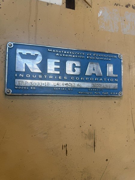 3,000 LB X 18" REGAL SRP-3000-18 MOTORIZED UNCOILER. STOCK # 0223526.