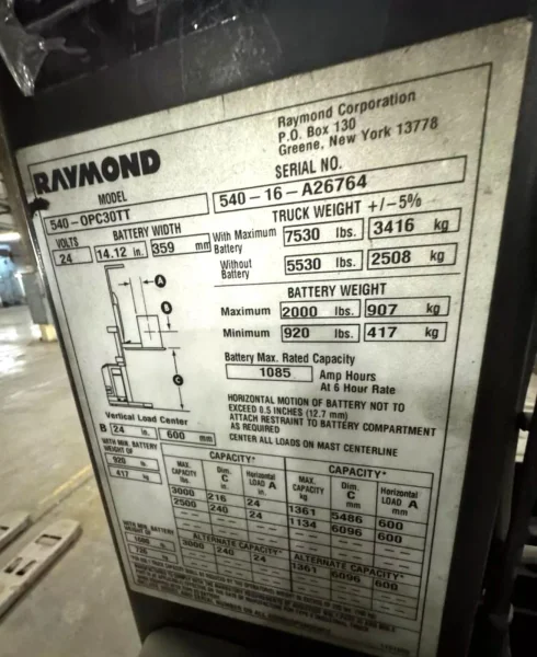 3000 LBS RAYMOND MODEL #540-OPC30TT ORDER PICKER FORKLIFT 2016 4,612 Hours : YOBRO #25406