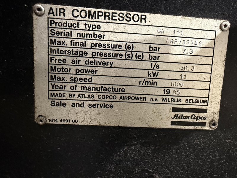 Atlas Copco 15 HP Rotary Screw Air Compressor