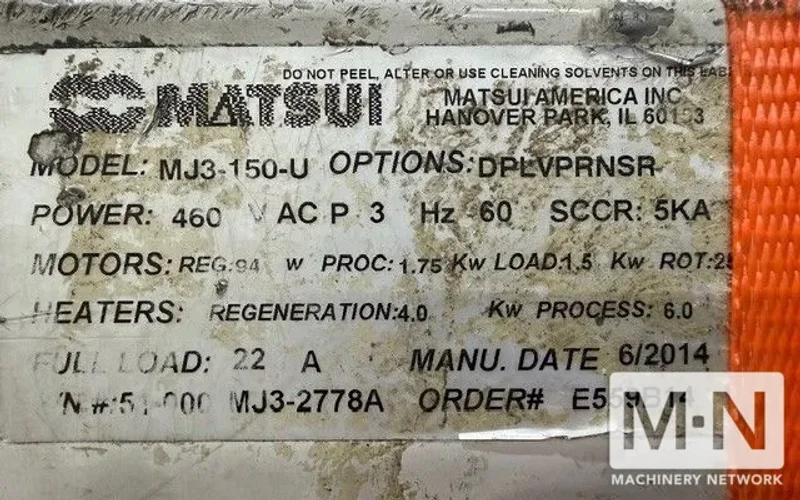 150 CFM MATSUI MODEL MJ3-150-U DRYER MFG 2014