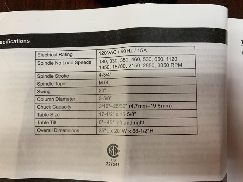 20&quot; Central Machinery 12 Speed Production Floor Model Drill Press