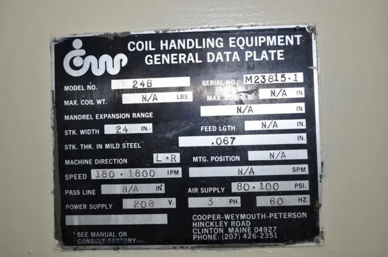 CWP/ROWE 8,000 lb x 15&quot; WIDE X .093 SERVO FEED LINE, STOCK# 13987J