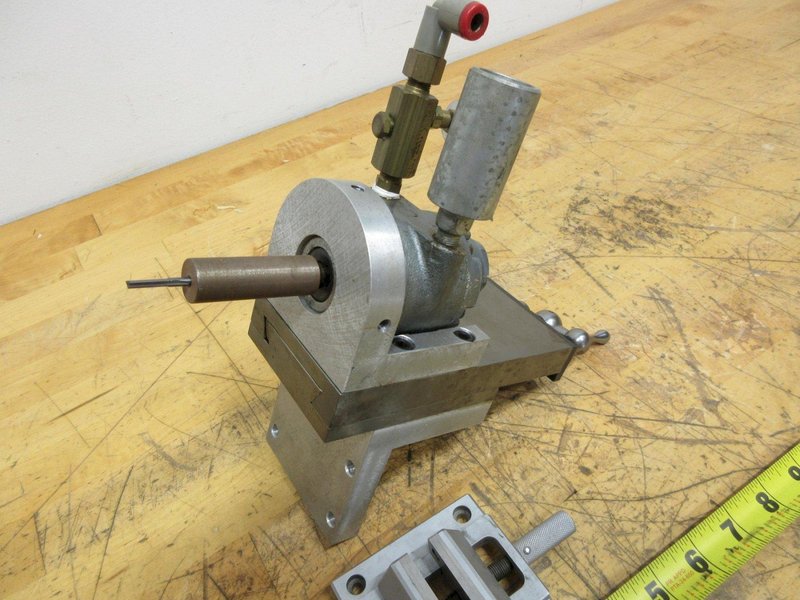 Gast Air Driven Spindle Mounted on 2" Travel Cross Slide, and  Small 1.75" Wide Self Centering Vise- Auction Item