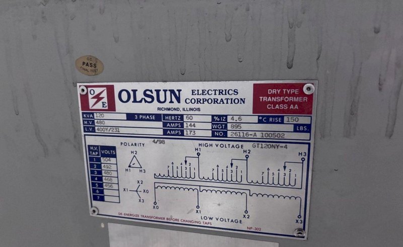 120 KVA OLSUN CLASS AA DRY TYPE TRANSFORMER: YOBRO #24589