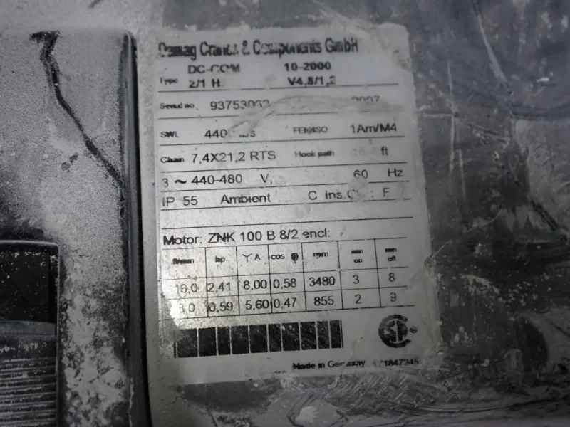 DEMAG 4400 LBS ELECTRIC CHAIN HOIST  -  DC-COM 2/1 H5