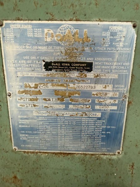 26&quot; DOALL V-26 VERTICAL BANDSAW. STOCK #1000125