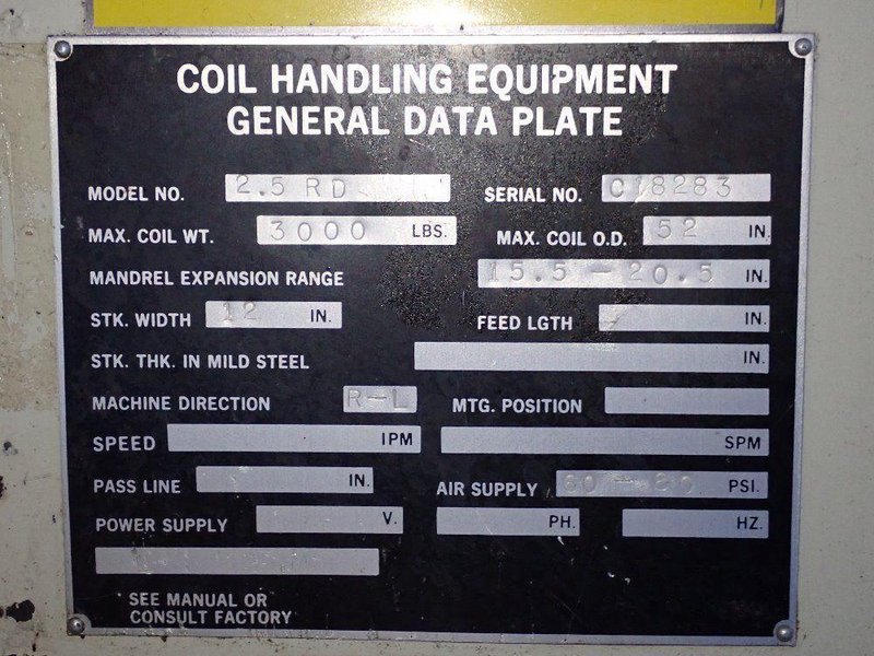 3,000 LBS C.W.P. MODEL #2.5 RD DUAL COIL REEL UNCOILER: YOBRO #25066