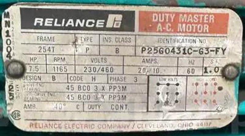 HYDRAULIC PUMP UNIT W/ RELIANCE MOTOR. STOCK # 1003425.