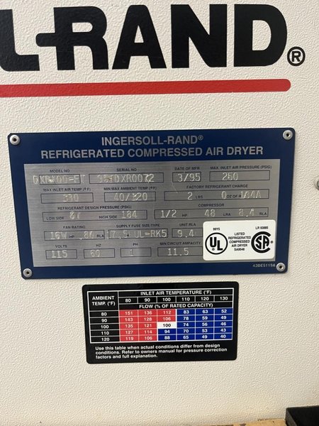 Ingersoll Rand CSR100-FT Refrigerated Compressed Air Dryer- Auction Item