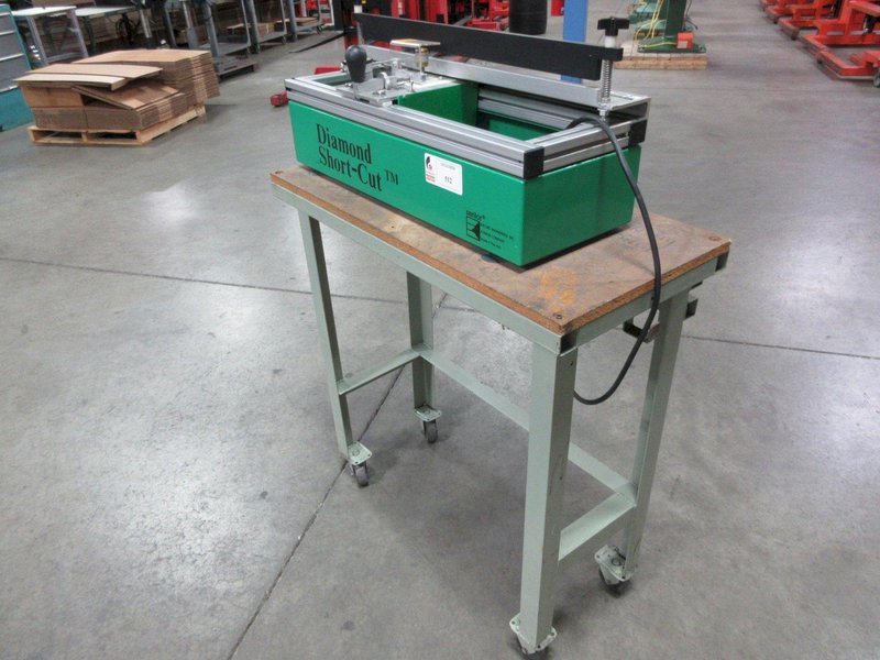 Encore Engineering Diamond Short-Cut Table Top Squeegee Sharpener, Model DSC-020 On Metal Rolling Cart- Auction Item