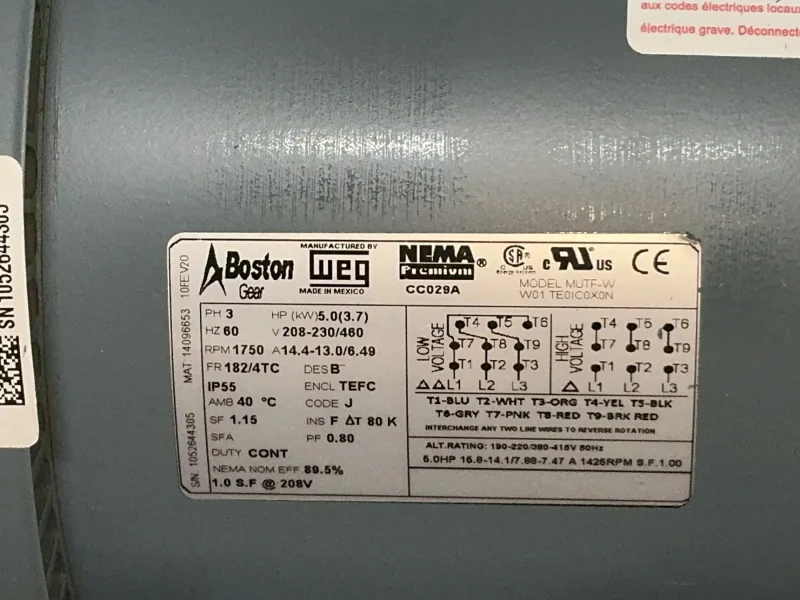 WEG 5 HP MOTOR   -  MUTF-W