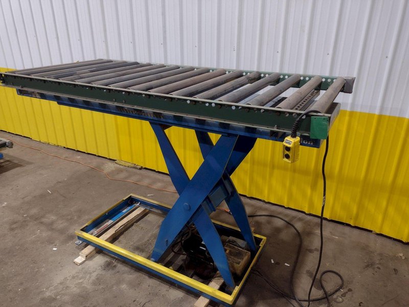 3,500 LBS X 30" X 96" BISHAMON MODEL #VIS-35-48 SINGLE PHASE 110V ROLLER TOP HYDRAULIC LIFT TABLE: STOCK #20967