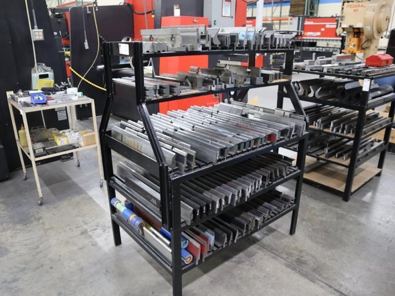 Press Brake Dies and Lower Die Holders for Amada Press Brakes on Welded Steel Shelving- Auction Item