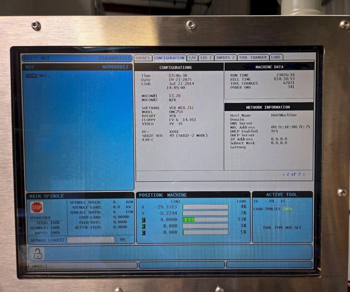 Haas UMC-750 5-Axis CNC Universal Machining Center – 12,000 RPM, 40 ATC, TSC, HSM Mill