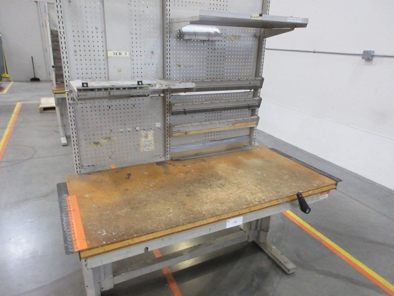 Work Bench, Heavy Duty Metal, Adjustable with Wood Top and Adjustable Shelving- Auction Item
