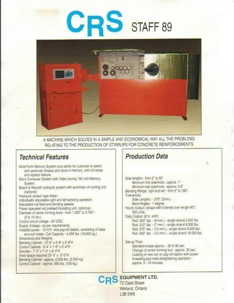 CRS STAFF 89 REBAR BENDER
