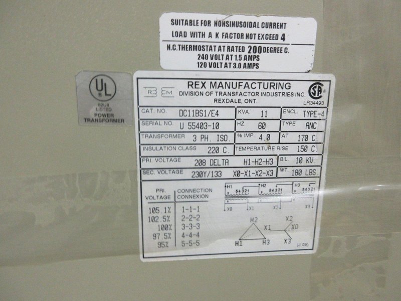 REX Manufacturing DC11BS1/E4 Transformer On Wheel Base- Auction Item