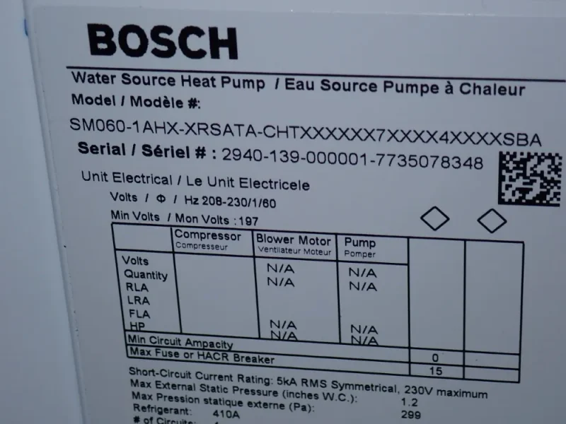 Bosch Water Source Heat Pump - Sm060-1ahx-xrsata-chtx