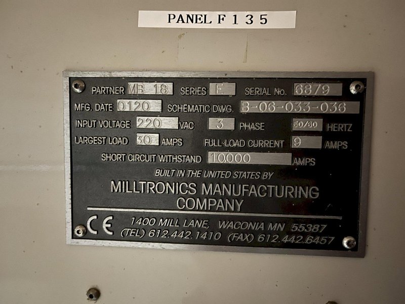 2001 Milltronics MB18 3-Axis CNC Milling Machine, S/N 6879
