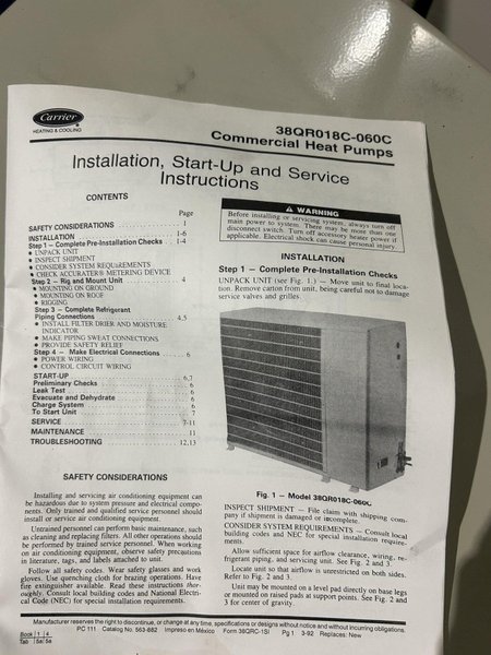 300 PSI United Technologies Carrier Model #38BK018300 Package Heat Pump: YOBRO #24461