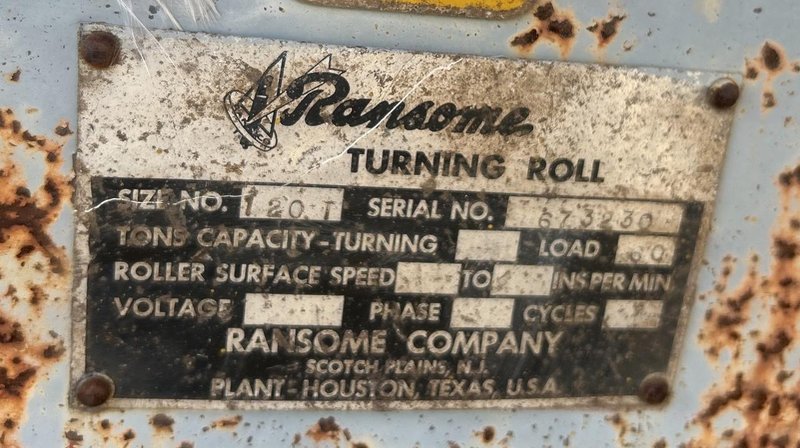 120 TON (240,000 LBS) RANSOME PANDJIRIS POWERED TANK TURNING ROLLS, POWER &amp; IDLER: STOCK #23144