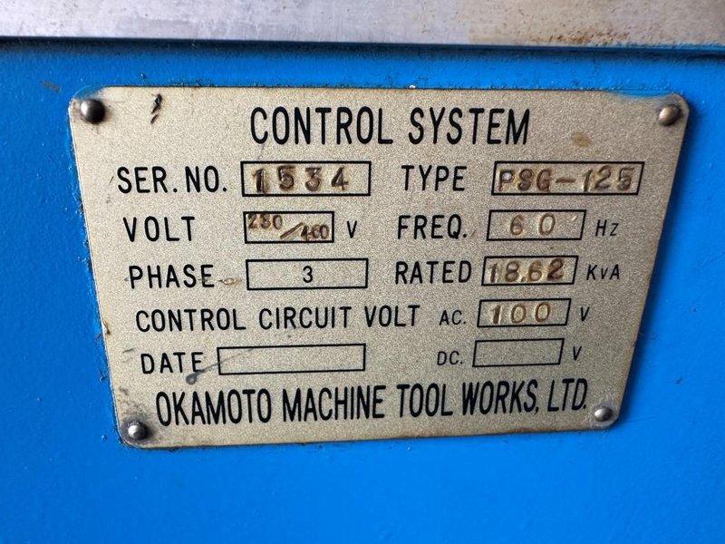 20&quot; x 48&quot; Okamoto Model PSG-125 Column Type Precision Hydraulic Surface Grinder