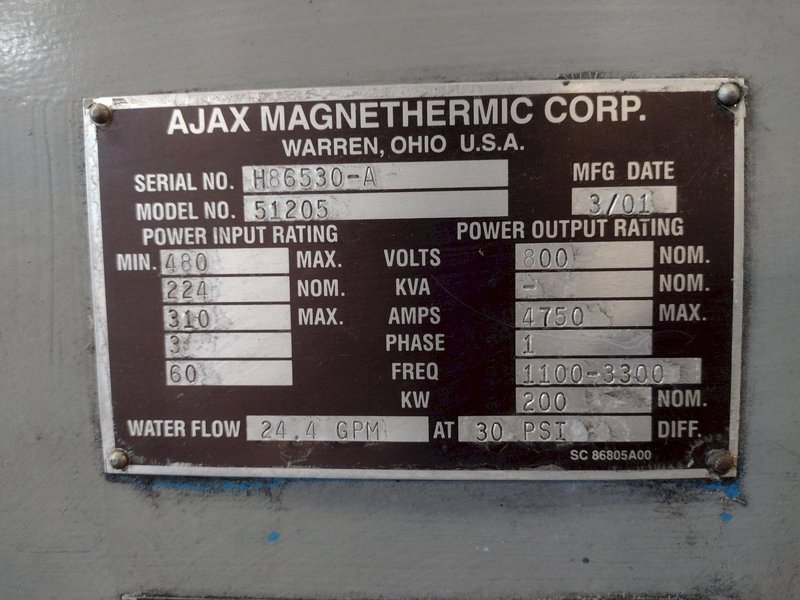 200 KW AJAX MODEL #51205 &quot;PACER&quot; INDUCTION POWER SOURCE: STOCK #16064