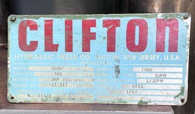 500 Ton Clifton Hydraulic Compacting Press Stock # 14549