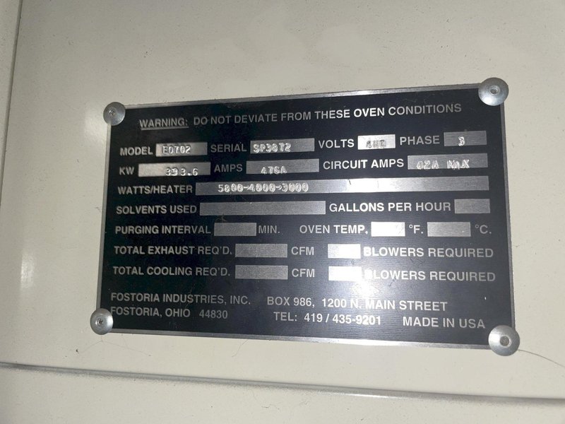FOSTORIA CONTROL PANEL, FOR MODEL E0702 4-ZONE CURRING OVEN: YOBRO #26021