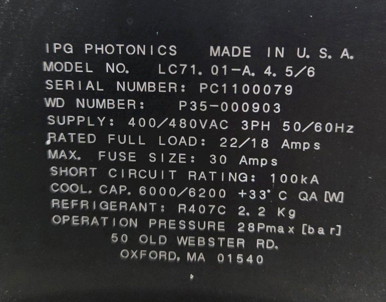 IPG PHOTONICS LC71. 01-A. 4. 5/6 Laser Chiller 400V/480V, 3PH USED