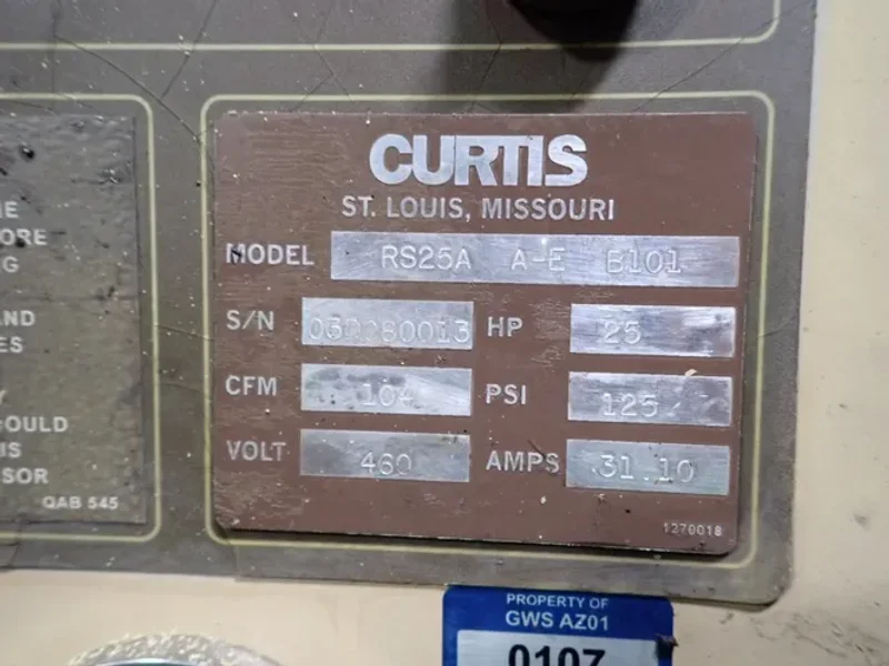 CURTIS 77" X 23" AIR COMPRESSOR  -  RS25A A-E B101