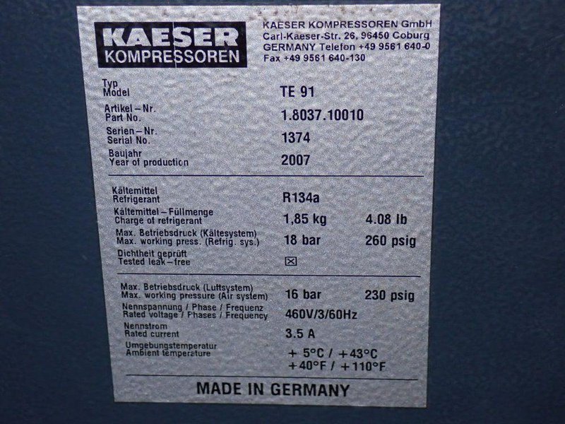 KAESER REFRIGERATED DRYER  -  TE 91