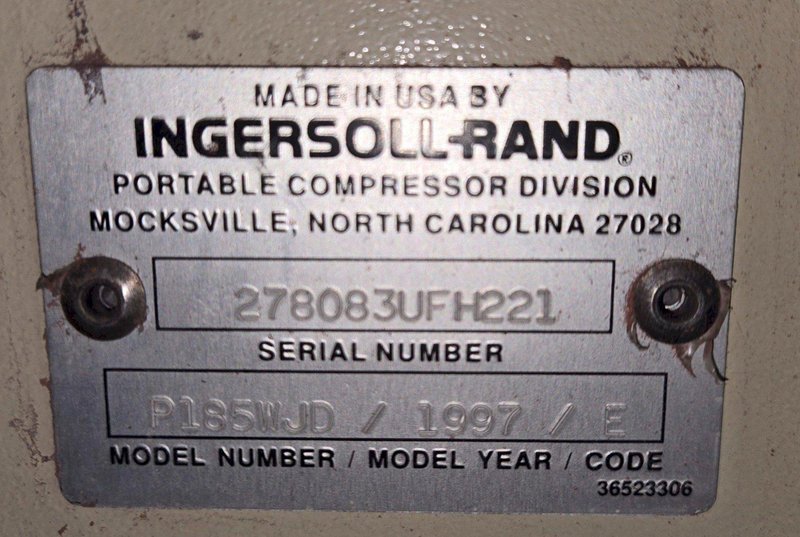 INGERSOL RAND P185WJD AIR COMPRESSOR USED