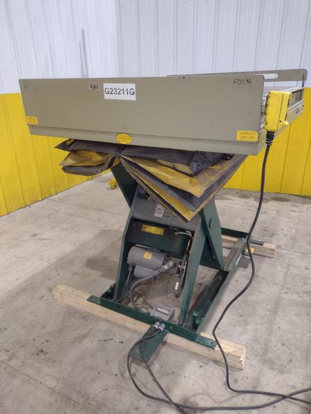 3800 LBS X 60" X 42" SOUTHWORTH MODEL #LS4-36 HYDRAULIC SCISSOR LIFT TABLE WITH ROLLER TOP, 110 VOLT: STOCK #20883