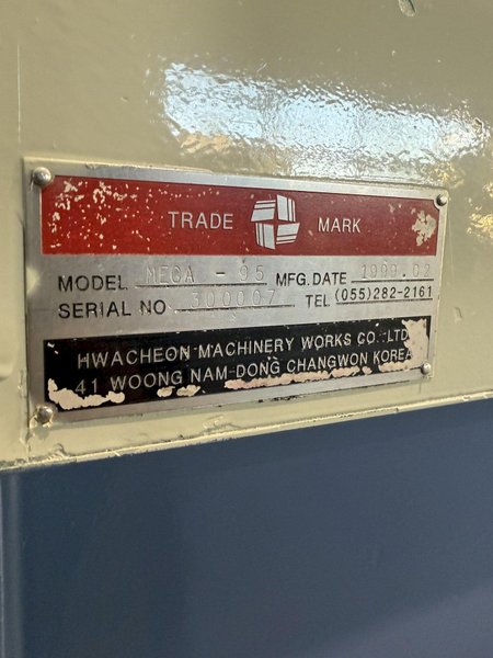 38.6" X 197" HWACHEON MEGATURN 95 CNC 9" HOLLOW SPINDLE OIL FIELD LATHE. STOCK # 0882125