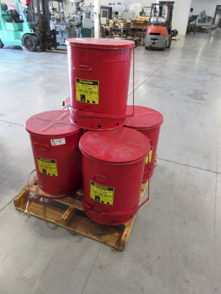Justrite 21 Gallon Oily Waste Cans (5 Total) with Foot Operated Lid Open- Auction Item