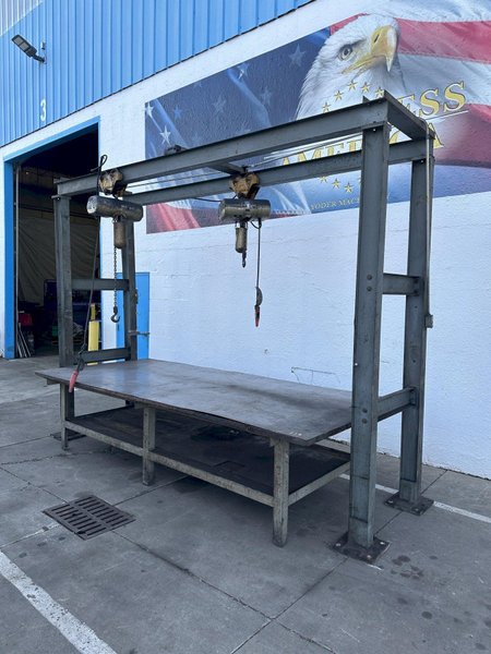 12&#039; SHOP MADE CRANE SYSTEM WITH (2) 1 TON CM ELECTRIC HOIST: STOCK #77843