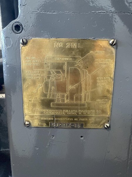 CINCINNATI #2ML HORIZONTAL MILLING MACHINE. STOCK # 0553025.