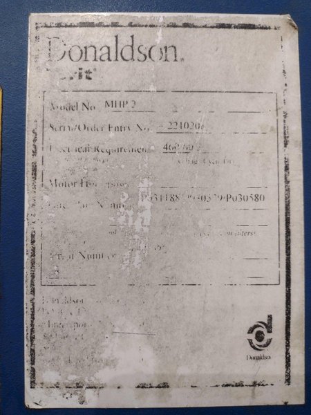 DONALDSON MODEL MHP2 MIST &amp; DUST COLLECTOR: YOBRO #25082