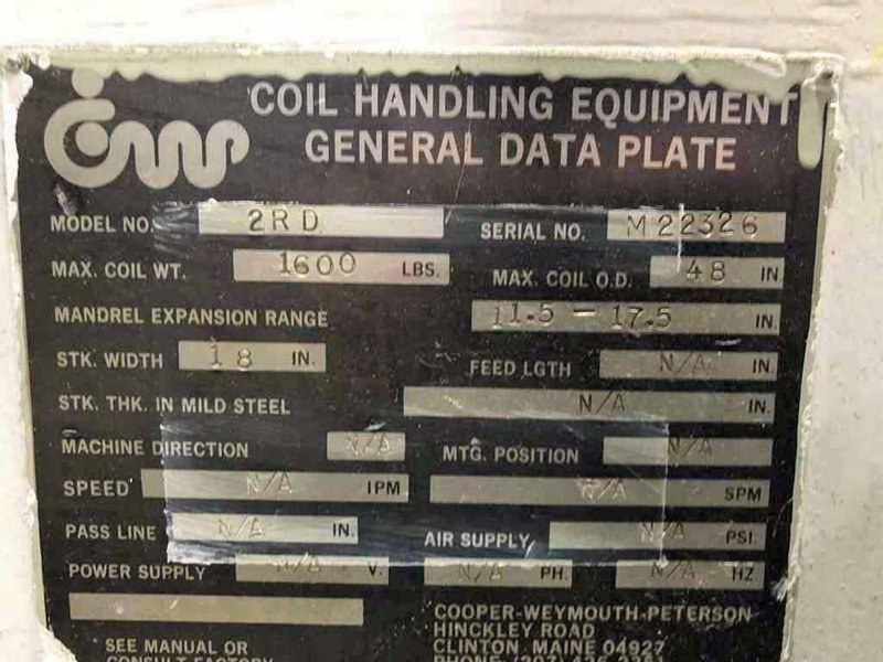 1,600# x 18&quot; CWP Uncoiler (DE)