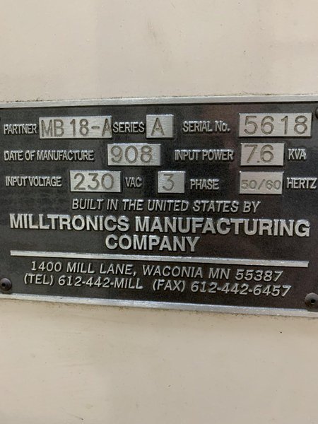 Milltronics MB18 3-Axis CNC Vertical Bed Mill, S/N 5618, New 1999. 