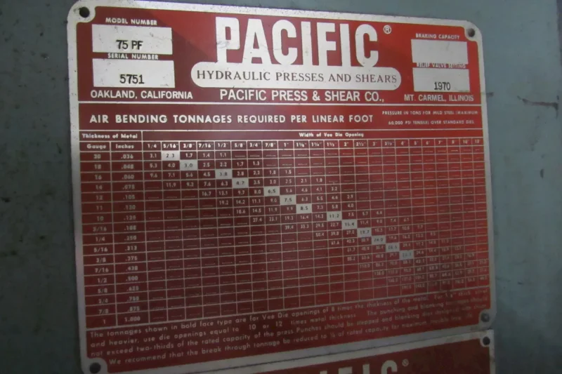 PACIFIC MODEL #75PF PRESSFORMER: YOBRO #25330