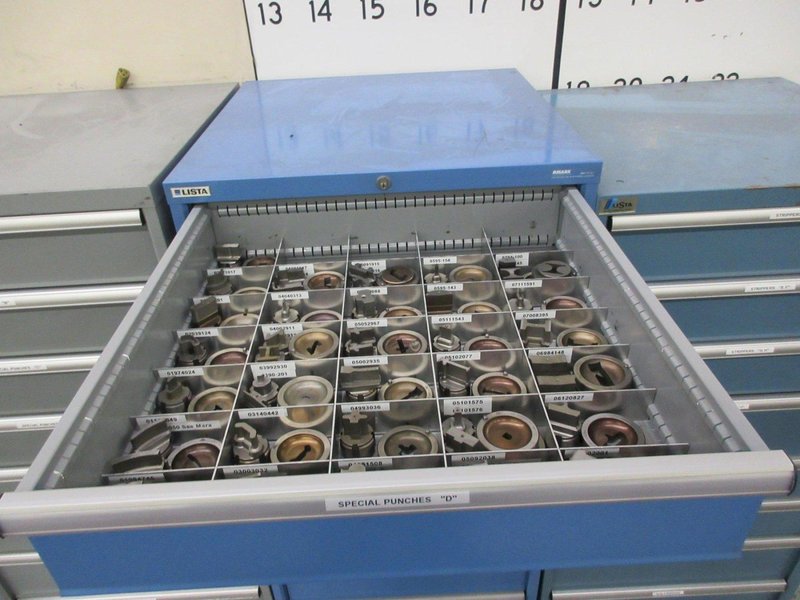 Lista Cabinet with 9 Drawers and Contents 112 and Marathon 112 Style Wiedemann C3000 Turret Special Punches- Auction Item