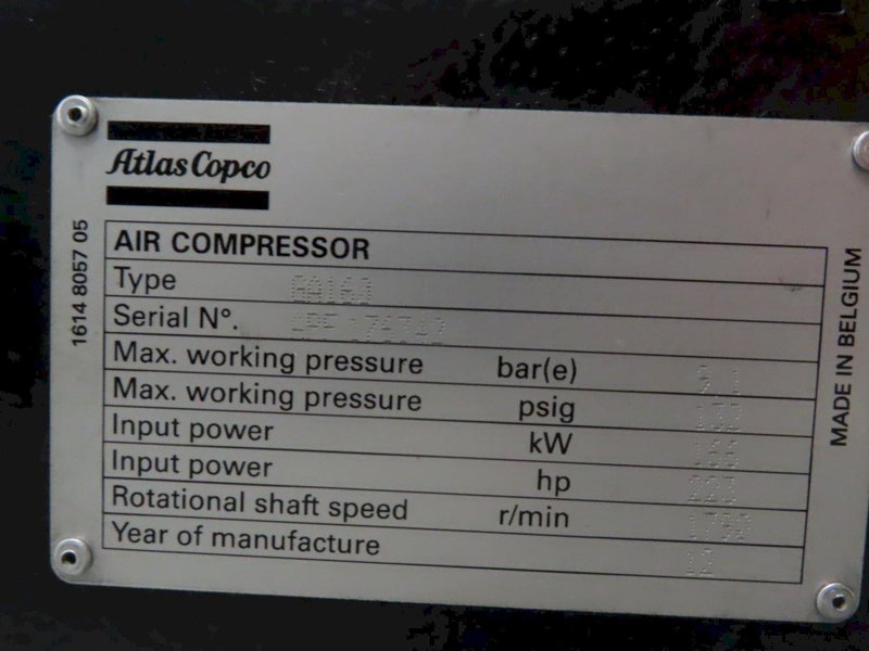 Atlas Copco GA 160 VSD 233 HP Variable Speed Drive Rotary Air Compressor - Auction Item